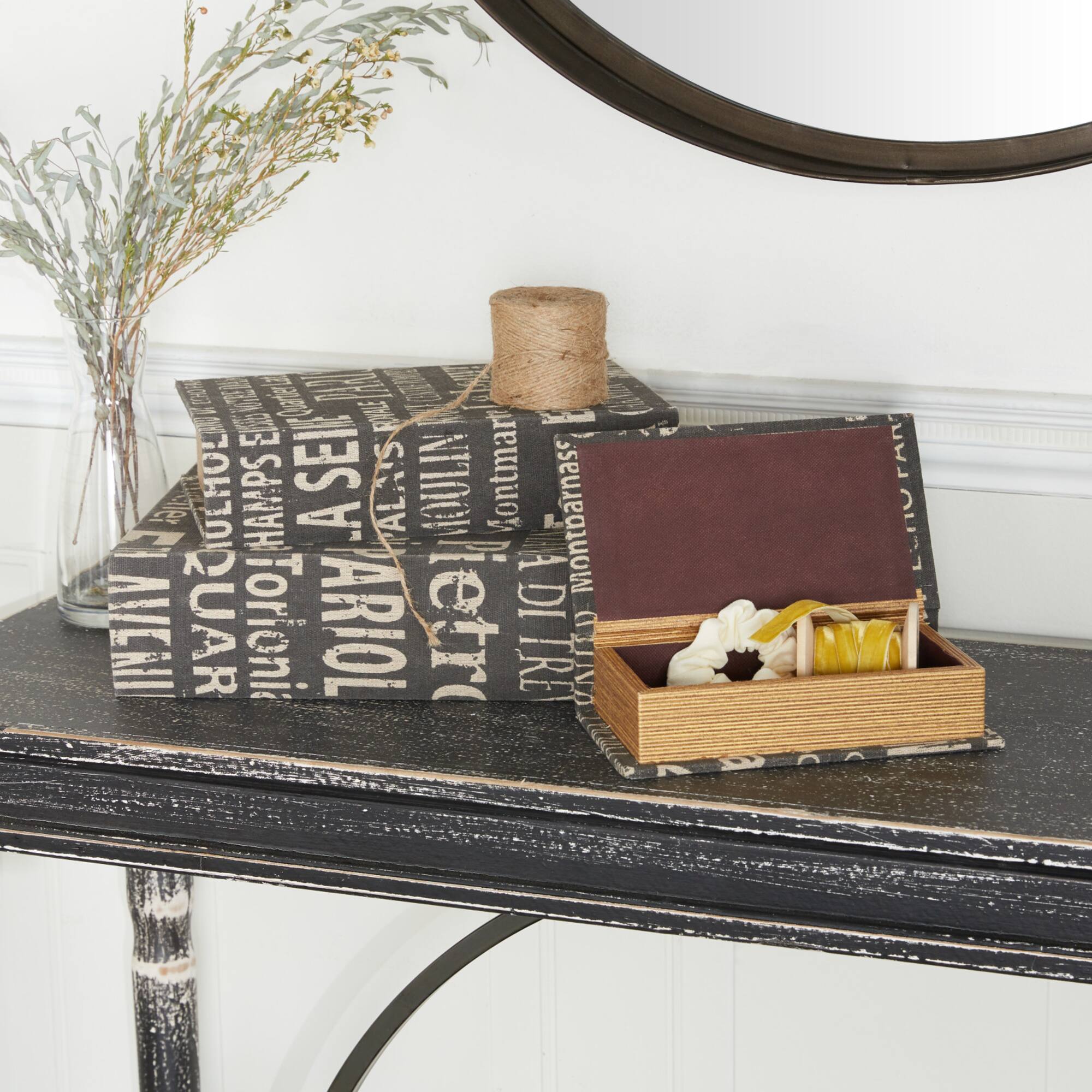 Black French Themed Typography Wood Traditional Box Set